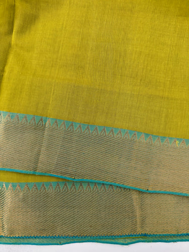 Handwoven Mangalgiri Cotton Saree | Chartreuse | Gold Zari | Handwoven | Ships from California